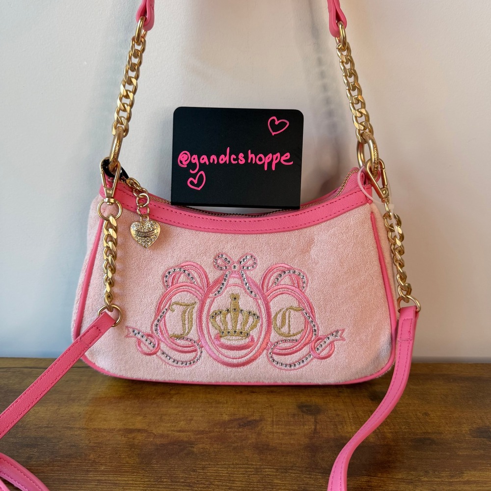 New Juicy Couture Lovers Club Pink Shoulder Handbag Crossbody Y2K Gold Cute